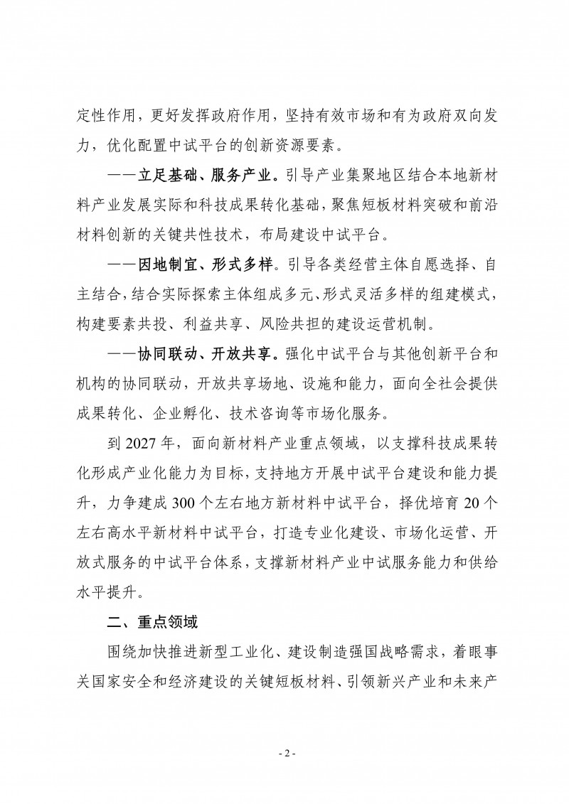 兩部委關于印發(fā)《新材料中試平臺建設指南（2024—2027年）》的通知